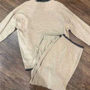 Beige Loungewear Set with Black Trim
